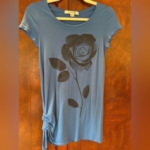 Forever 21 Blue Top with Black Rose Design